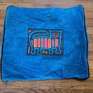 Vintage MOLA Kuna Appliqué Folk Art Cat Pillow Case Cushion Cover